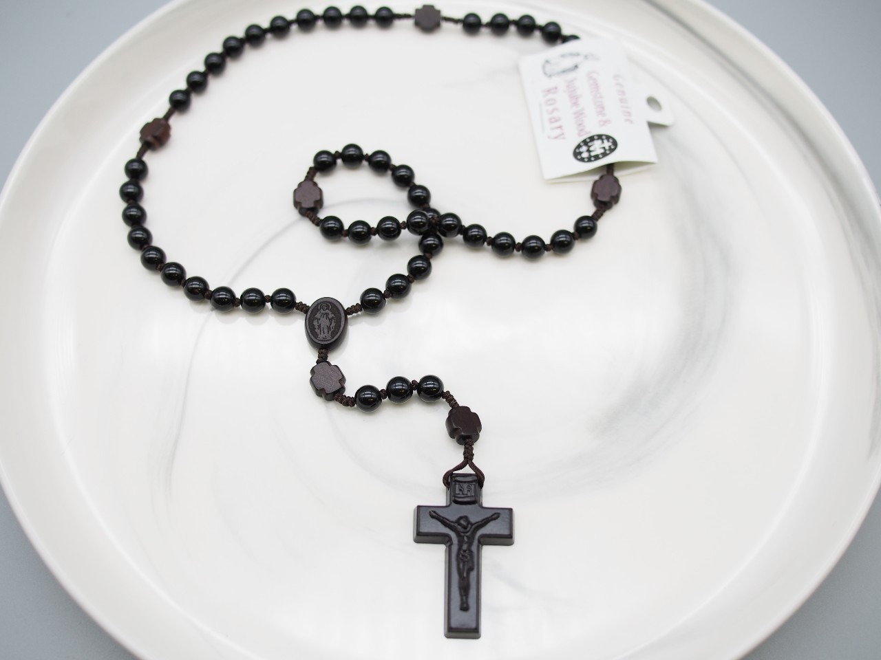 Rosary 5 Decade Gemstone/Jujube Wood Black Onyx 8mm